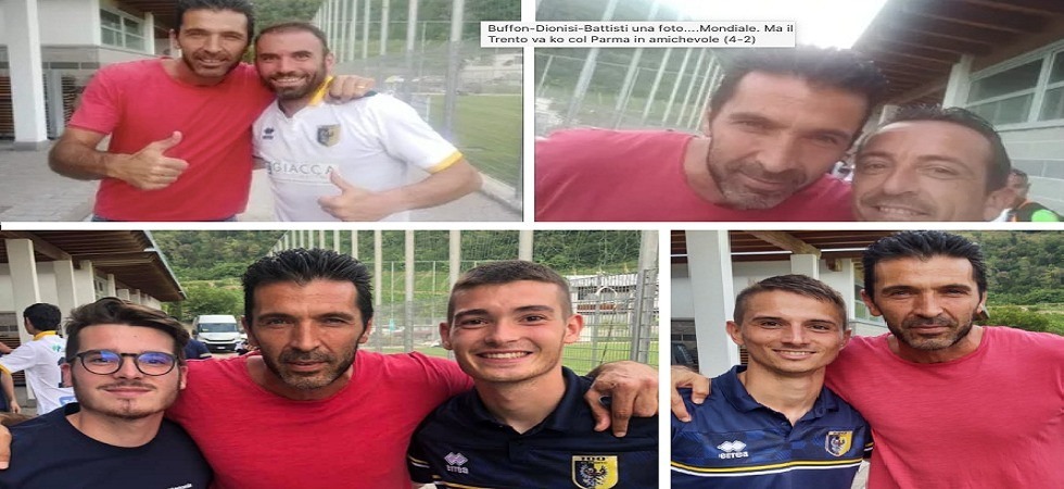 I selfie ricordo di giocatori e tecnici del Trento con Gigi Buffon, Campione del Mondo nel 2006 I selfie ricordo di giocatori e tecnici del Trento con Gigi Buffon, Campione del Mondo nel 2006